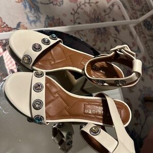 Kurt Geiger Cream Sandals with Multicolor Gem Accents